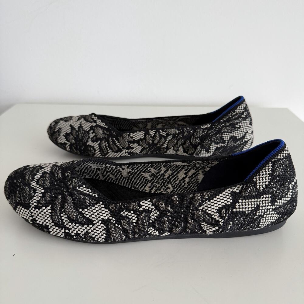 Rothy's The Flat Womens 10.5 Black Blue Chantilly Washable Slip On Shoes Comfort - Picture 8 of 14